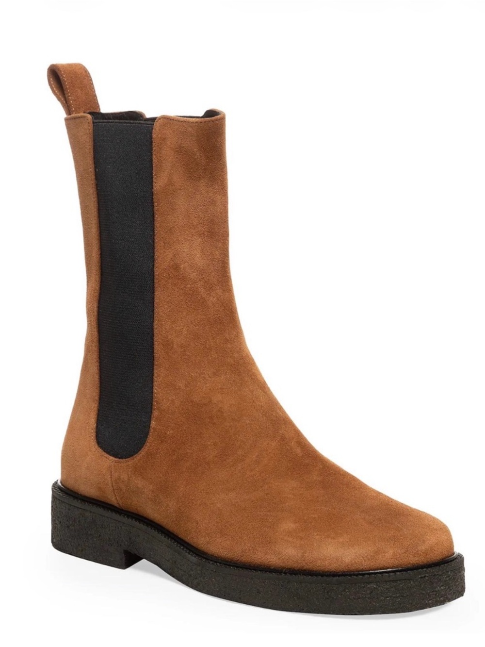 STAUD PALOMINO BOOT Suede Chelsea Boot in Cognac Brown with Black Elastic